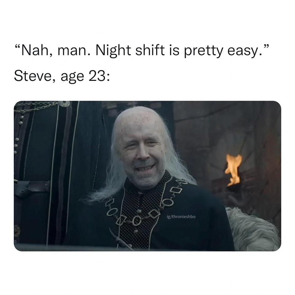 This meme is a humorous image of an old man, likely from a fantasy or sci-fi movie, with a shocked expression. The text above the image reads: "Me when I'm 25: 'I'll just work 40 hours a week, retire at 60, and live off my pension.' Me when I'm 65: 'I'll just work 80 hours a week, retire at 90, and live off my pension...'"